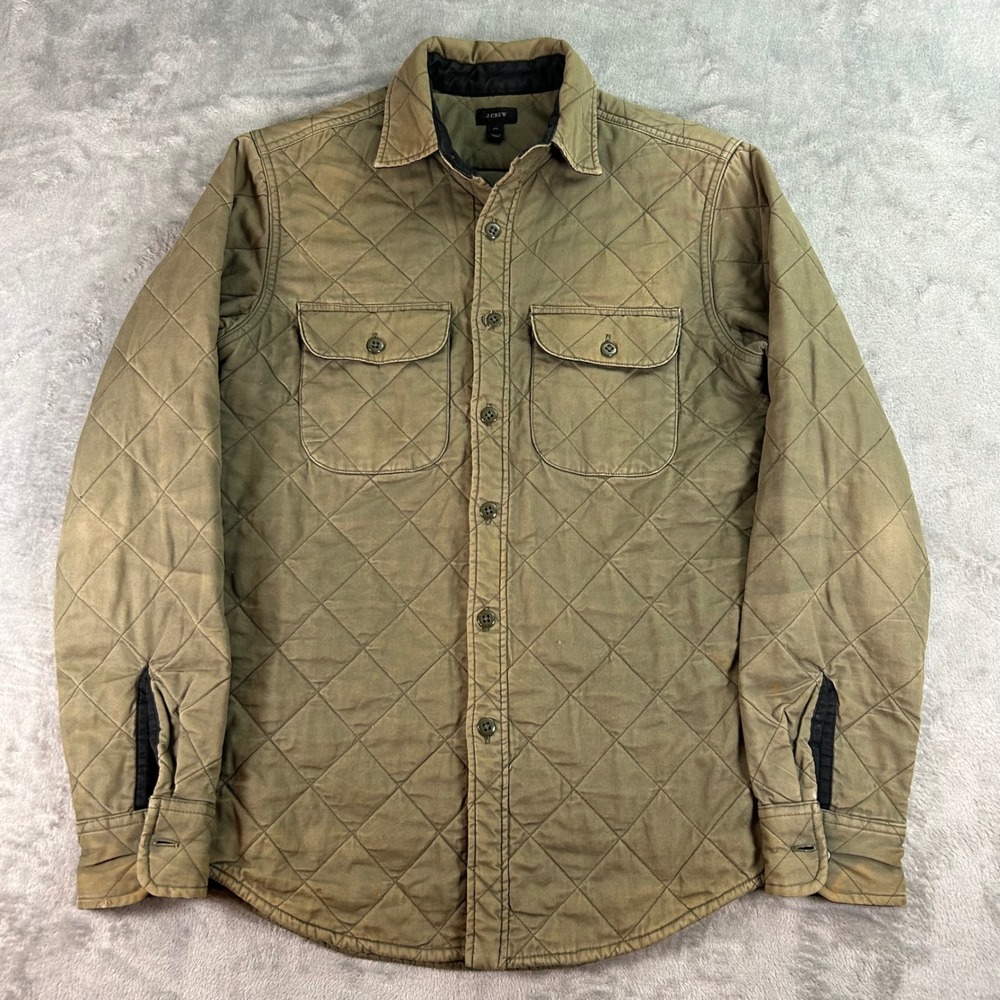 J.Crew Mens Quilted Shirt Jacket Olive Green Diamond Quilt XS 06888 SP14